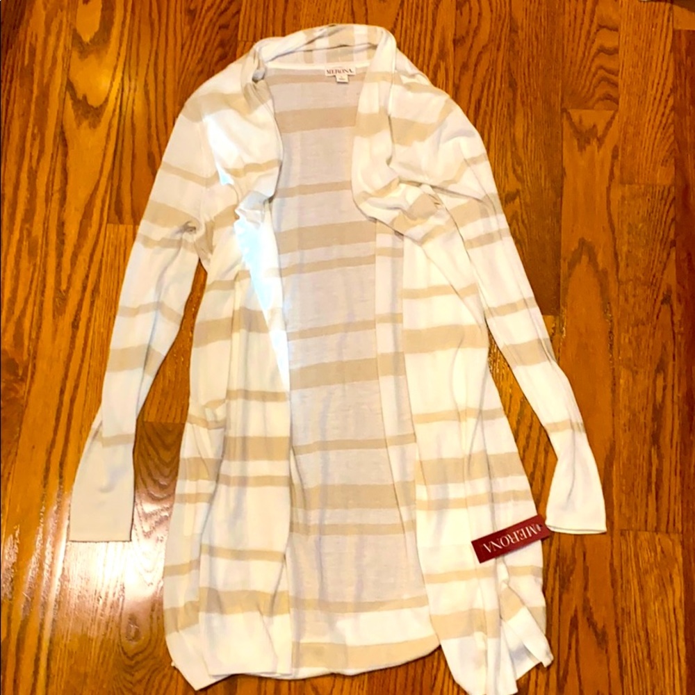 New white and cream sheer cardigan with pockets